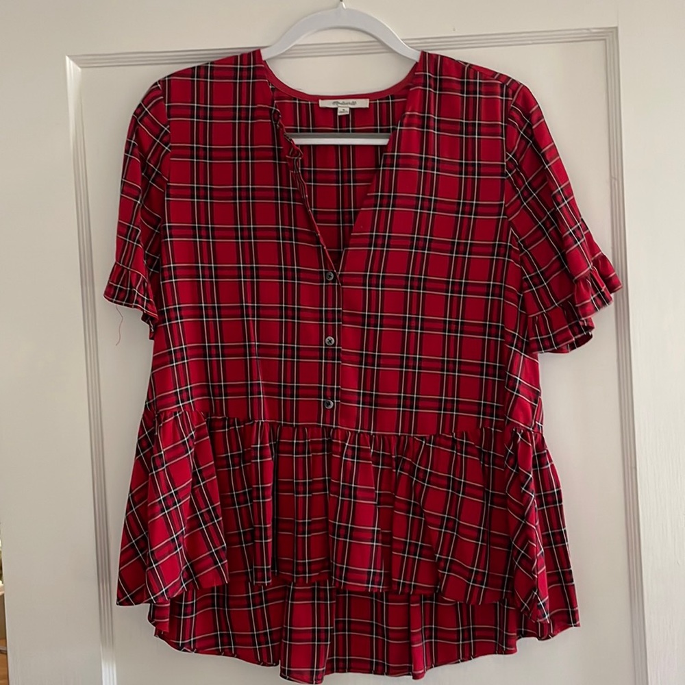 Madewell Plaid short sleeve blouse